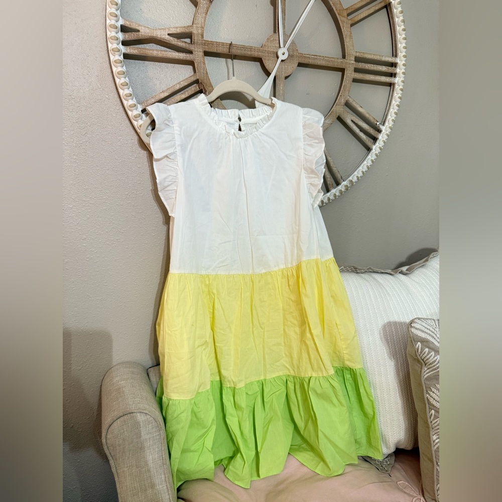 HYFVE Ruffled White, Yellow, and Green Dress 
‼️ has pockets